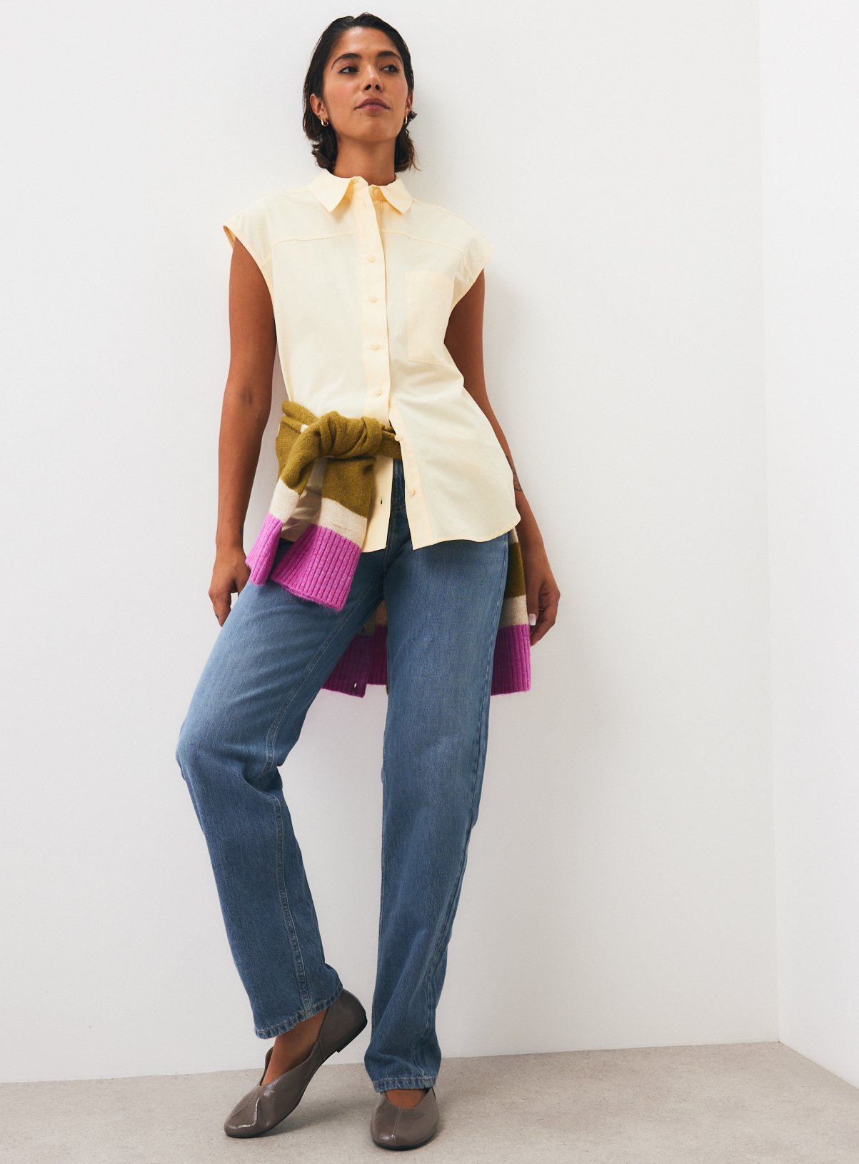 Light Yellow Poplin Sleeveless Relaxed Shirt 12 - Image 2 thumbnail